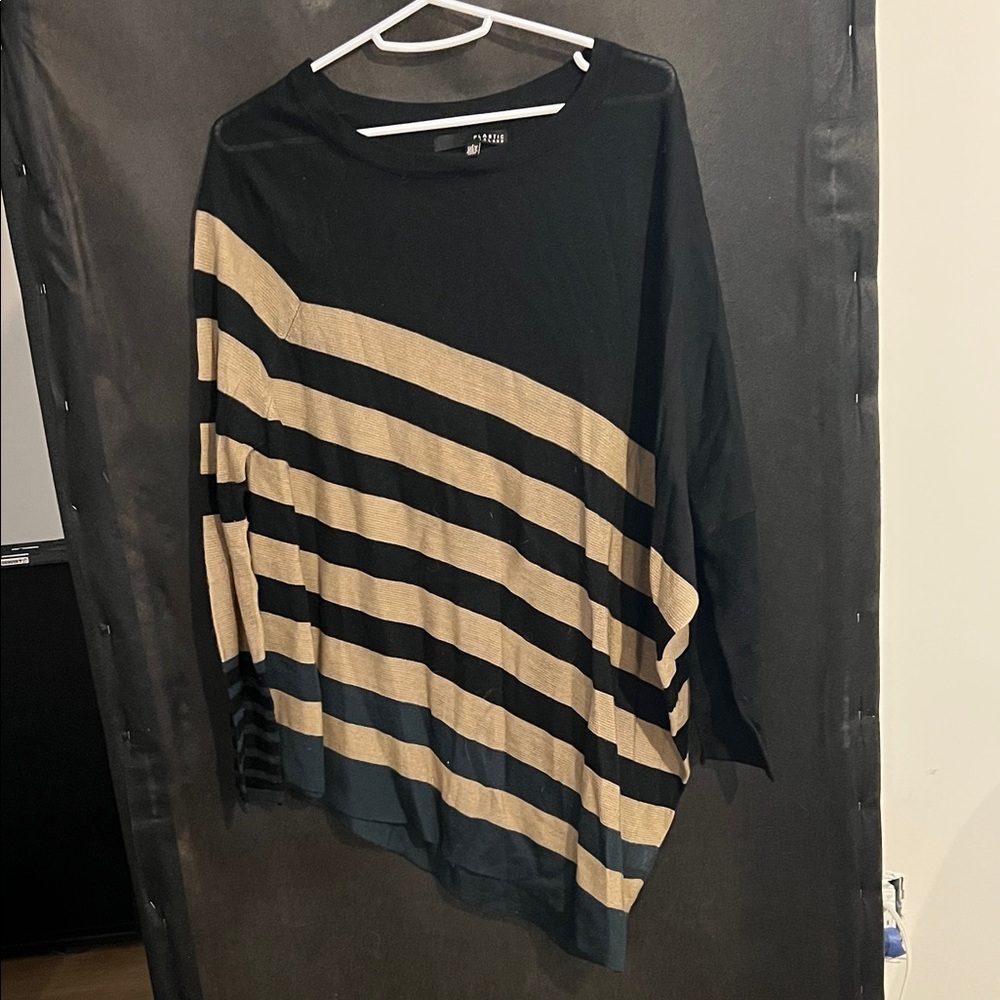 Plastic Island Black and Beige Striped Long Sleeve Top